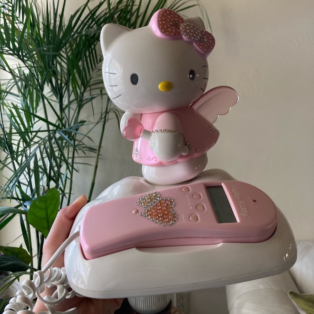VINTAGE 2003 SANRIO HELLO KITTY CALLER USER ID PHONE, CORDED PHONE EMBELLISHED